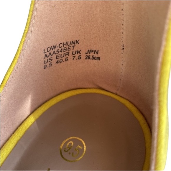 Neon Yellow Open Toe Ankle Strap Low Block Chunky Heels - Size 9.5 by DREAMPAIR‎ - Picture 5 of 6